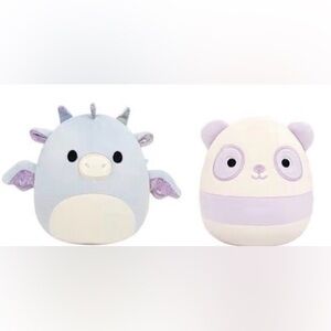 Squishmallows Blue and Cream Dragon & Purple and Cream Panda Set